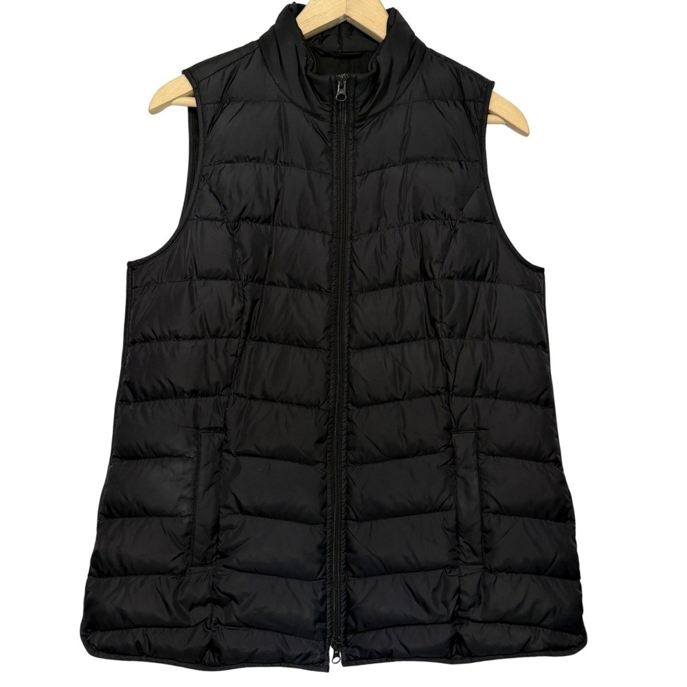 J Jill Down Vest Puffer Womens MP Black Full Zip Quilted Zip Pockets Sleeveless